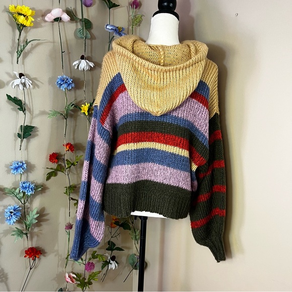 Colorful Striped Sweater with Hood, Maronie - Picture 2 of 6